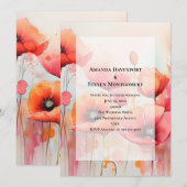 Rode klaprozen in een veld Waterverf bruiloft Kaart (Voorkant / Achterkant)