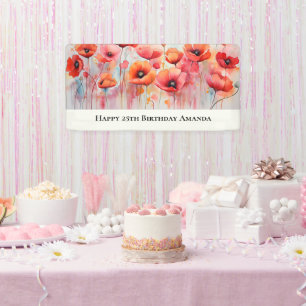 Rode klaprozen in een veld Waterverf Verjaardag Spandoek