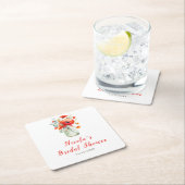 Rode klaprozen in Metselaars Pot Bruiloftsborrel Vierkante Kartonnen Onderzetter (Insitu)