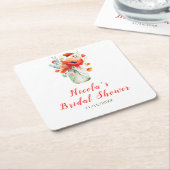 Rode klaprozen in Metselaars Pot Bruiloftsborrel Vierkante Kartonnen Onderzetter (Schuin)