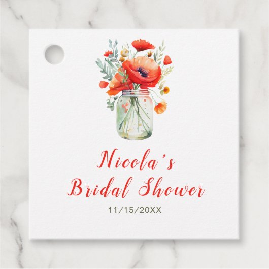 Rode klaprozen in Metselpot Bruiloftfeest Bedankjes Labels (Voorkant)