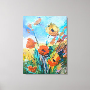 Rode klaprozen in wilde weide canvas afdruk