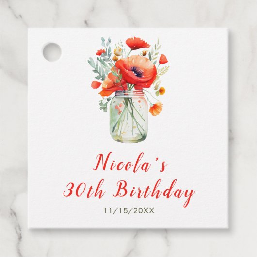 Rode Klaprozen Mason Pot Verjaardag Bedankjes Labels (Voorkant)