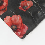 Rode klaprozen op zwart fleece deken (Hoek)