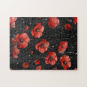 Rode klaprozen op zwart legpuzzel (Horizontaal)