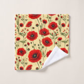 Rode klaprozen patroon bad handdoek (Wasdoekje)