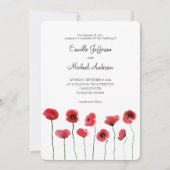 Rode klaprozen trouwkaart kaart (Voorkant)