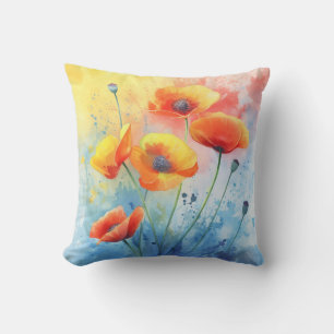 Rode klaprozen – Watercolor Bloemaccent Kussen