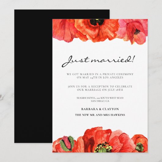 Rode klaprozen waterverf trouwkaart kaart (Voorkant / Achterkant)