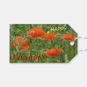 Rode klaprozen Wilde Bloemen Gelukkig Verjaardag C Cadeaulabel