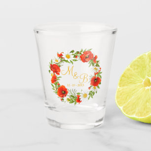 Rode Klaprozen Witte Gele Madeliefjes Bloemenkrans Shot Glas