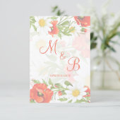 Rode klaprozen Witte gele madeliefjes Bloemkrans Save The Date (Staand voorkant)