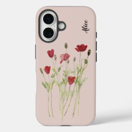 Rode klaprozen zomerweide, wilde bloemen iPhone 16 hoesje
