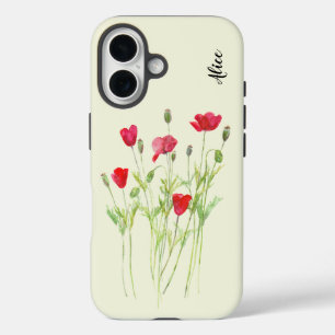 Rode klaprozen zomerweide, wilde bloemen iPhone 16 hoesje