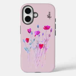 Rode klaprozen zomerweide, wilde bloemen iPhone 16 hoesje