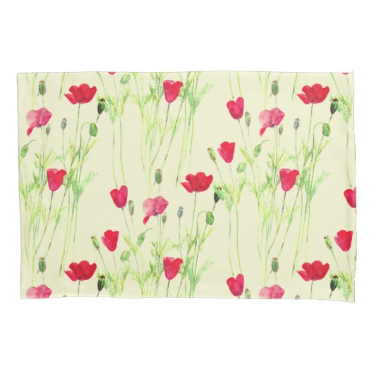 Rode klaprozen zomerweide, wilde bloemen kussensloop (Voorkant)