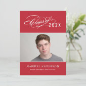 Rode klas van 2026 Script Foto Afsluitingsfeest Kaart (Staand voorkant)