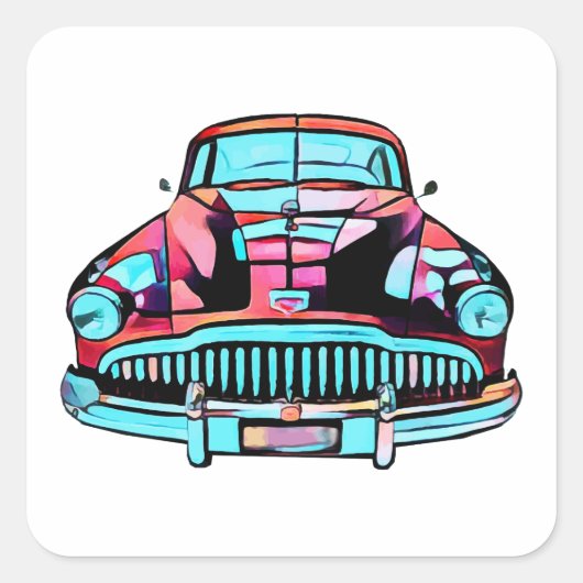 Rode klassieke auto abstracte moderne kunst vierkante sticker (Voorkant)