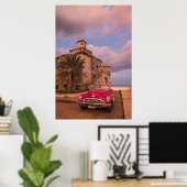 Rode klassieke auto, Cuba Poster (Thuiskantoor)