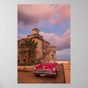 Rode klassieke auto, Cuba Poster
