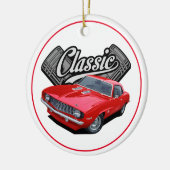 Rode klassieke auto keramisch ornament (Links)