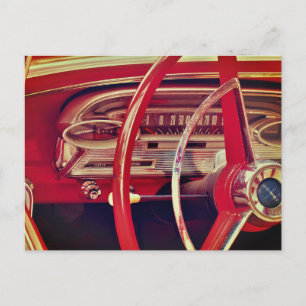 Rode Klassieke Auto Vintage Voertuig Dashboard Det Briefkaart