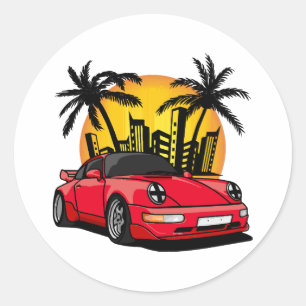 Rode Klassieke Carrera in Stad Zonsondergang Ronde Sticker