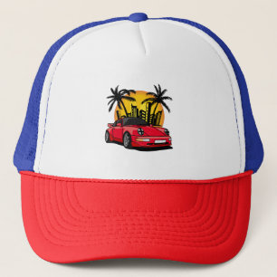 Rode Klassieke Carrera in Stad Zonsondergang Trucker Pet