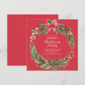 Rode Klassieke Kerstkrans Party Uitnodiging (Voorkant / Achterkant)