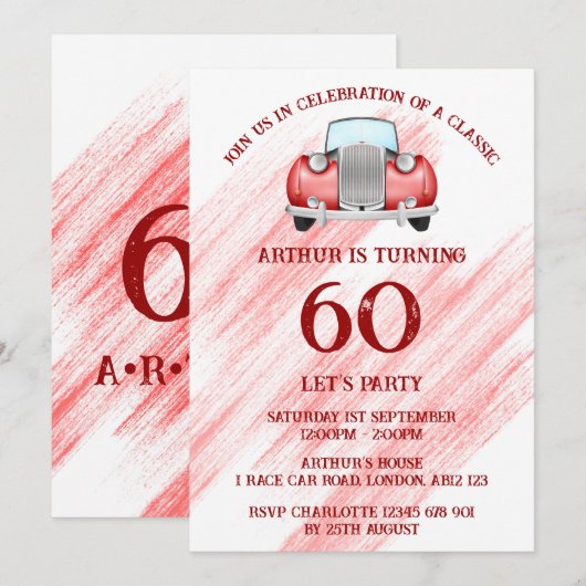 Rode Klassieke Retro Auto Oud Aquarel Kaart (Voorkant / Achterkant)