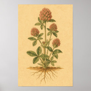 Rode Klaver Botanische Studie – 12 x 18 Poster