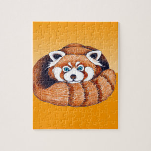 Rode kleine panda op sinaasappel legpuzzel