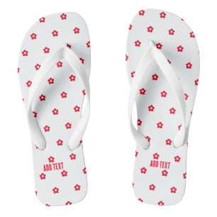 Rode Kleur Bloem Gedrukt Voeg Tekst Toe Stijlvolle Teenslippers