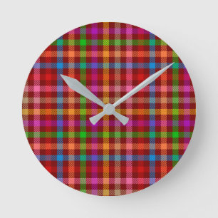 Rode Kleurrijke Gingham Plaid Patroon Ronde Klok