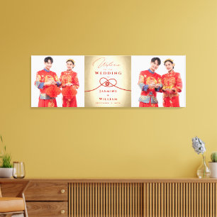 Rode Knoop Unie Dubbel Geluk Chinees Huwelijk Canvas Afdruk
