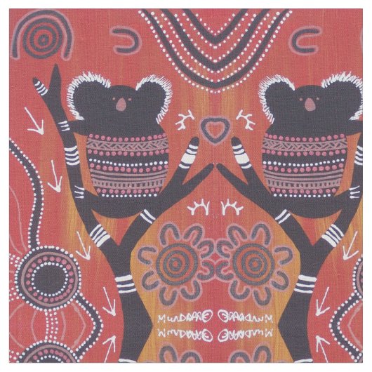 Rode Koala Aboriginal Art Stof (Close Up)