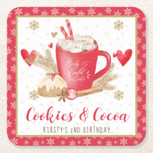 Rode Koekjes en Cacao 2de Verjaardag Vierkante Kartonnen Onderzetter