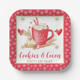 Rode koekjes en cacaobabyborrel papieren bordje