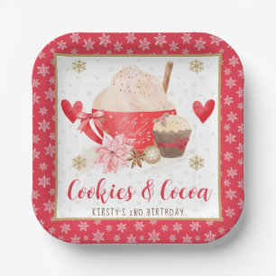 Rode koekjes en cacaobabyborrel papieren bordje