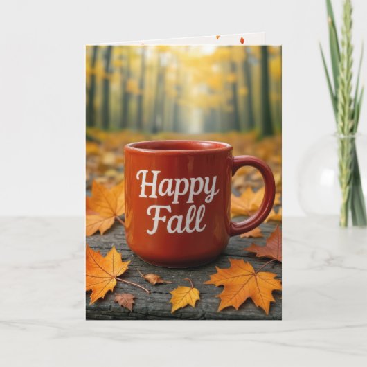 Rode koffie Mok met herfstbladeren Kaart (Voorkant)