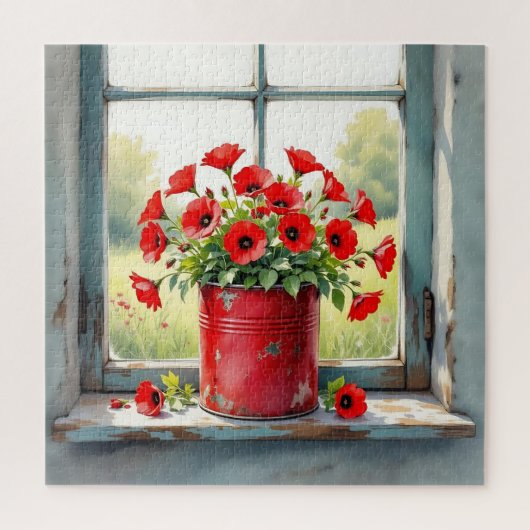 Rode Koffie Tin van Rode Poppies Legpuzzel (Verticaal)