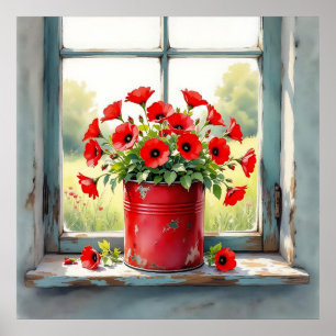 Rode Koffie Tin van Rode Poppies Poster