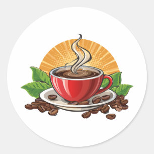 Rode koffiekop ronde sticker