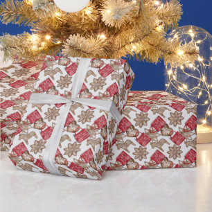 Rode koffiekopjes, dier, hart, stervormige koekjes cadeaupapier