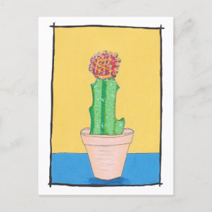 Rode kogelcactus, schattige, naïeve kunsttekening, briefkaart