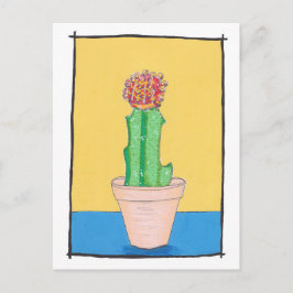 Rode kogelcactus, schattige, naïeve kunsttekening, briefkaart