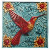 Rode kolibrie faux 3D Tegeltje (Voorkant)