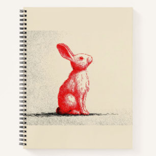 Rode Konijn Illustratie - Minimalistische Vintage Notitieboek