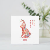 Rode Konijn Origami Jaar van het Konijn 2023 Kaart (Staand voorkant)