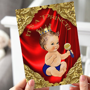 Rode Koninklijke Blauwe Gouden Satijnen Prins Baby Kaart